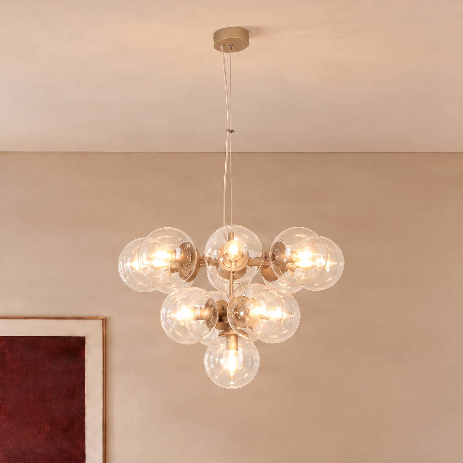 Pendellampe Zumba, grå-beige/klar, 13-lampe, glass