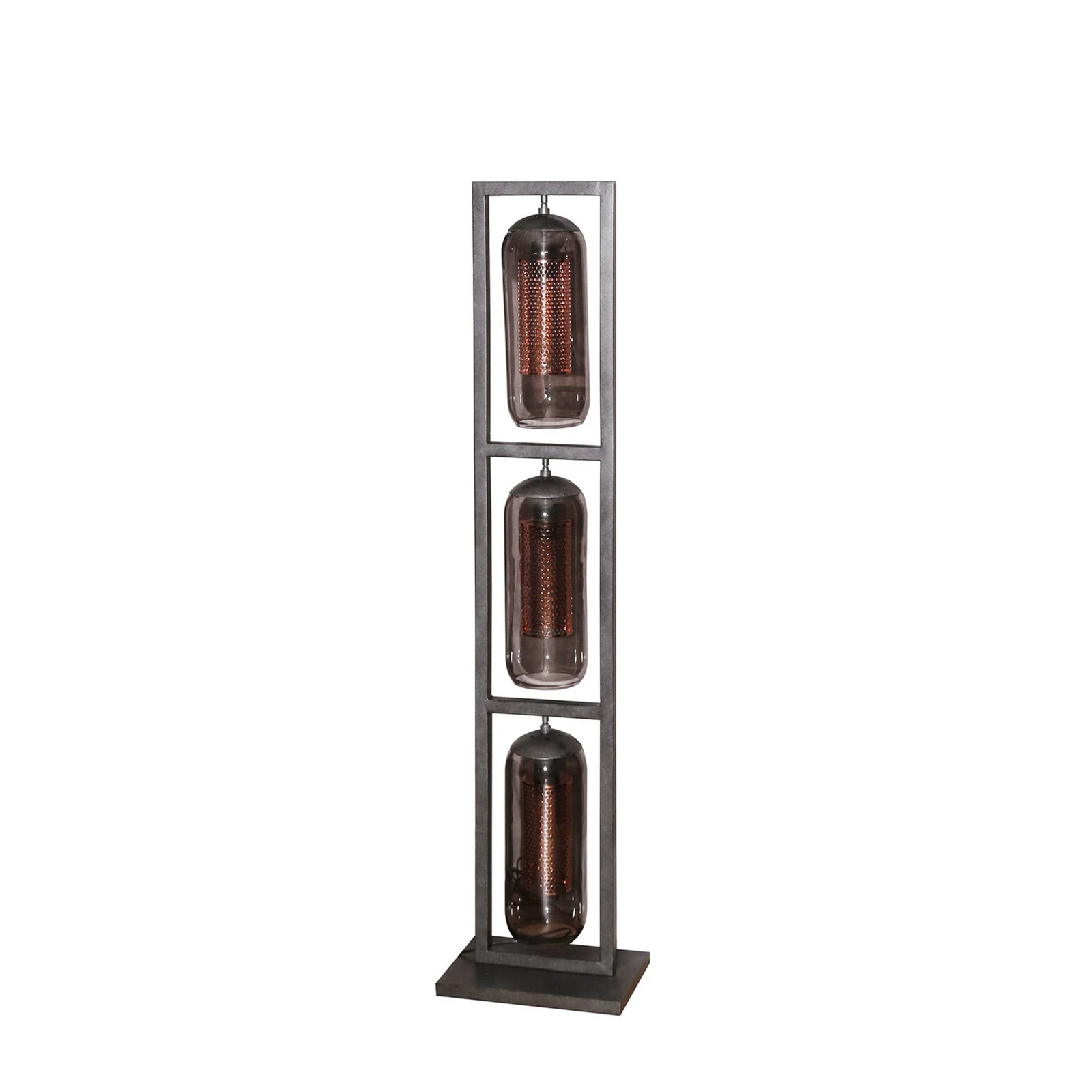 Stojací lampa Kamilian, 3 světla, kouřově šedá, černá, sklo, kov