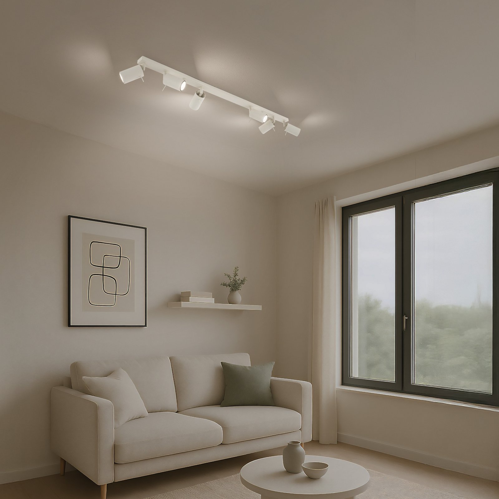 Ring takspotlight, beige, längd 117 cm, stål, 6 lampor.