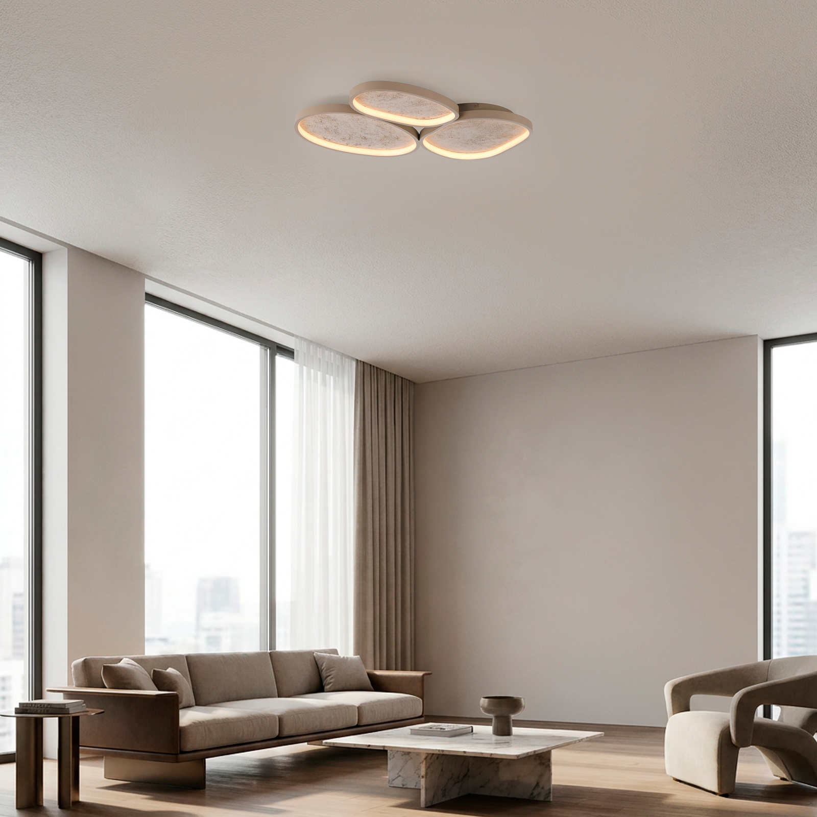 Moonbraker 3 LED ceiling light, sand beige, 3,000K, dimmable