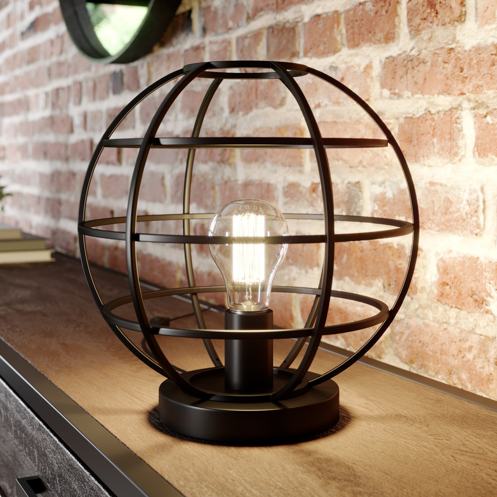Lindby Bekira cage table lamp in black, for Living / Dining Room, metal, E27, 60 W, energy efficiency: A++, H: 30.5 cm