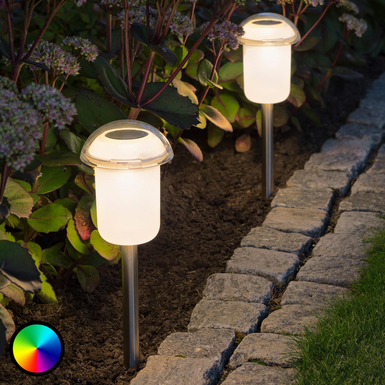 LED-solcellelampe Assisi, 2 stk jordspyd avtagbar