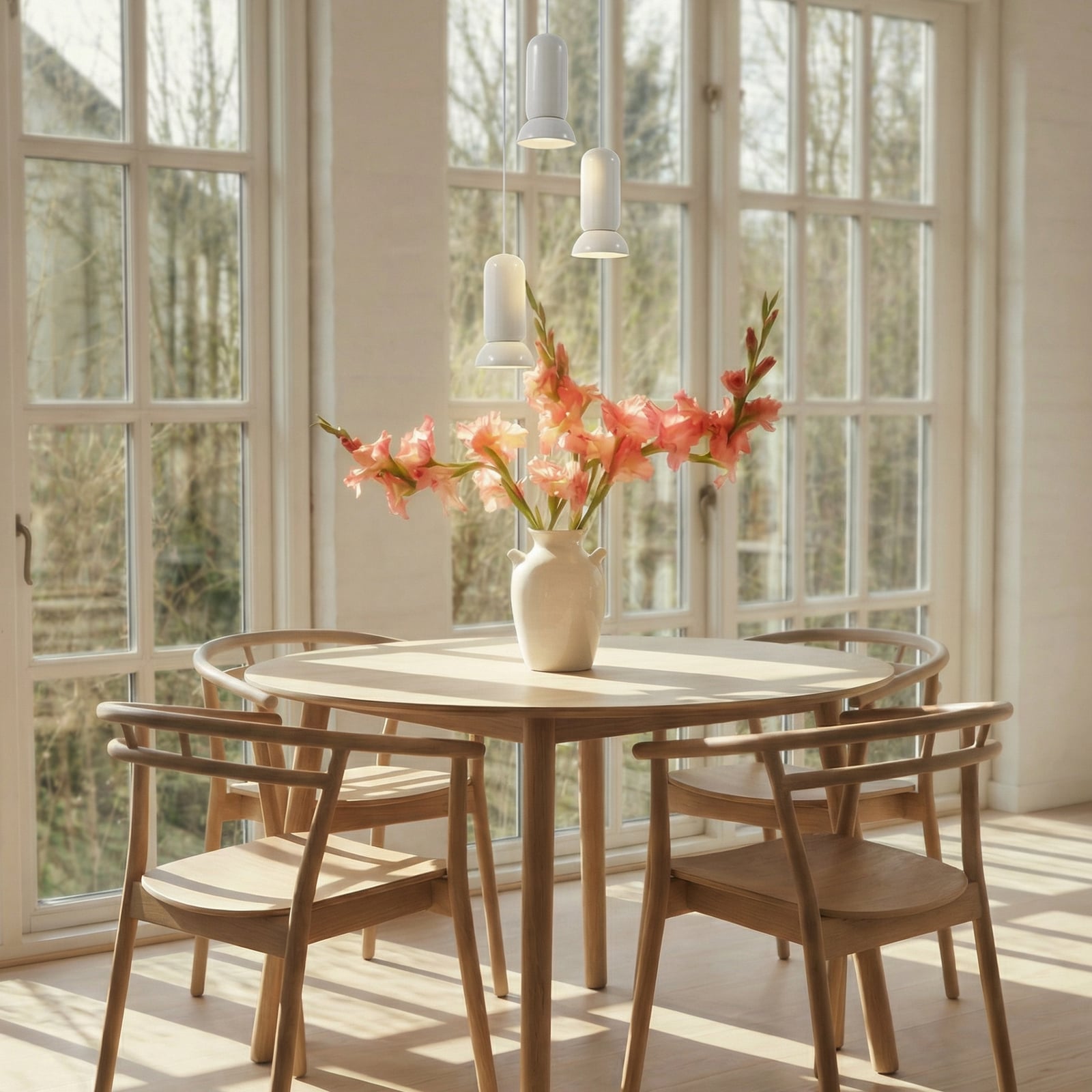 Lindby pendant light Kerimi, ceramic, cream, 3-bulb, round