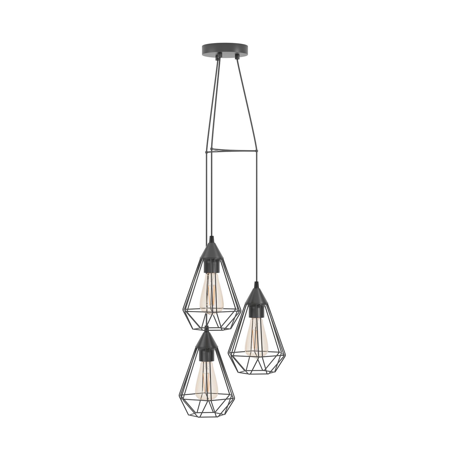 3-bulb vintage pendant light Tarbes in black