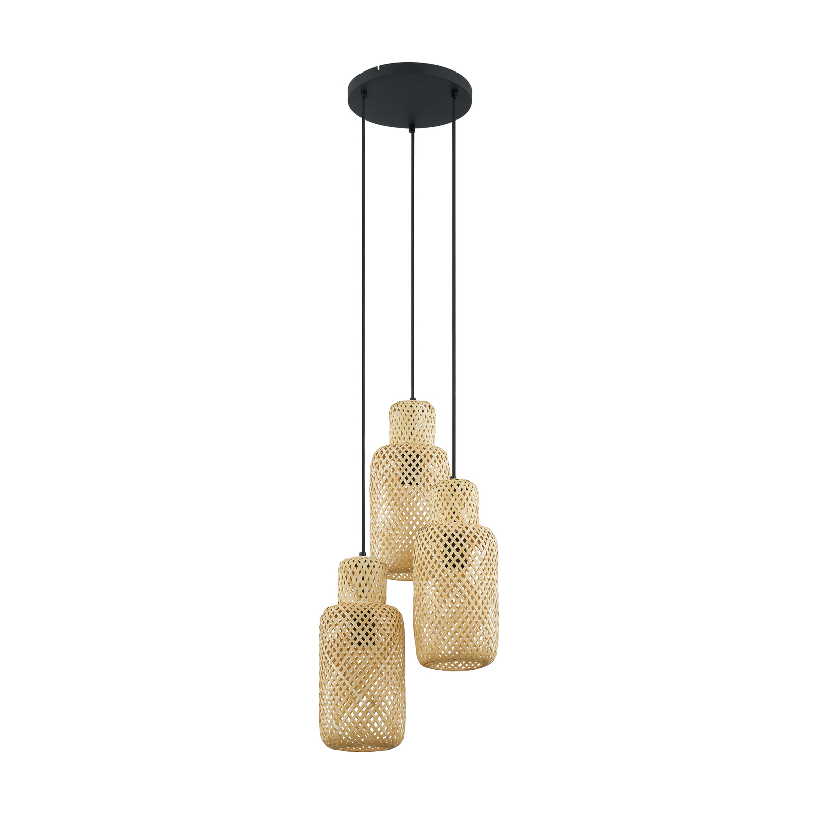Lindby Venora pendant light bamboo round 3-bulb