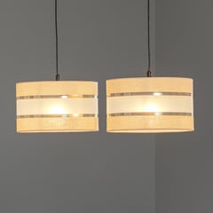 Lampada a sospensione Helen travi paralumi ecru-oro a 2 luci.