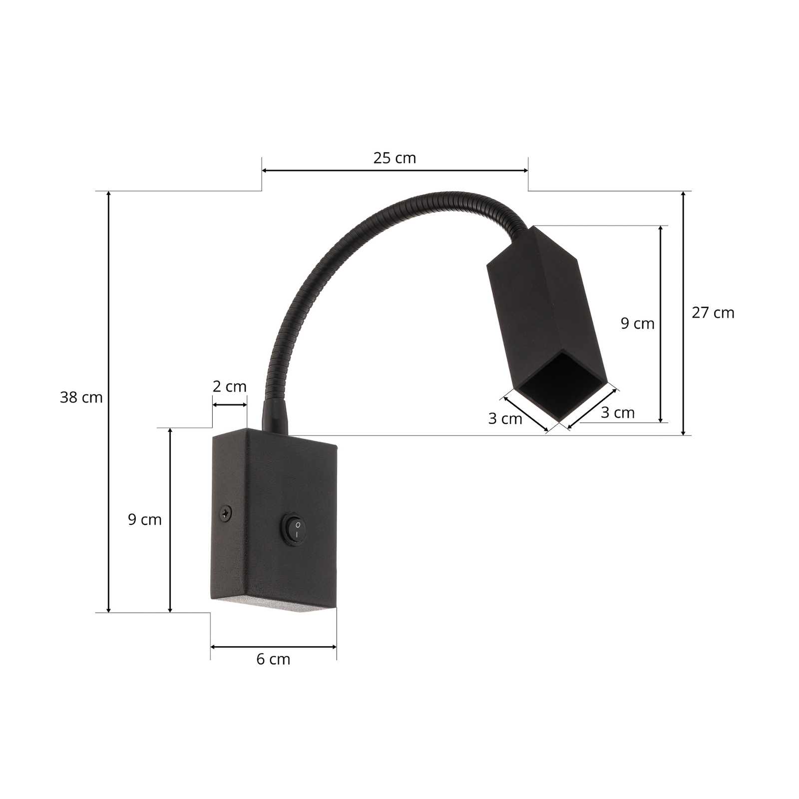 Raisio wall light, flexible arm, black