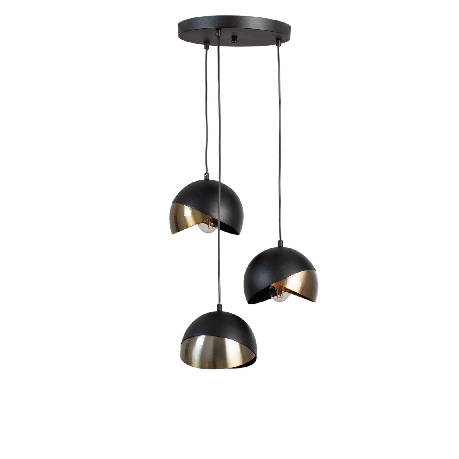 Berceste 252-S2 pendant light, black/gold metal, 3-bulb, round