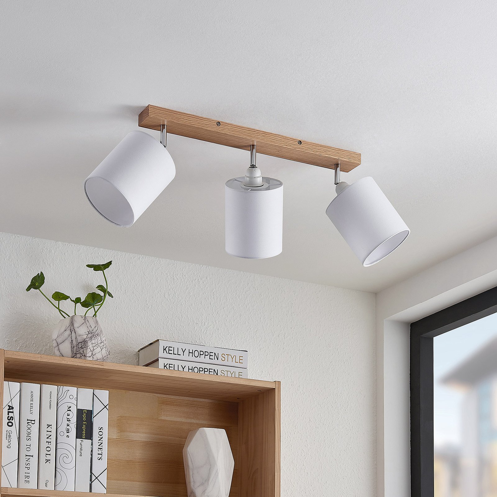 Lindby Deckenstrahler Imarin, 56 cm, 3-flammig, weiß, Holz