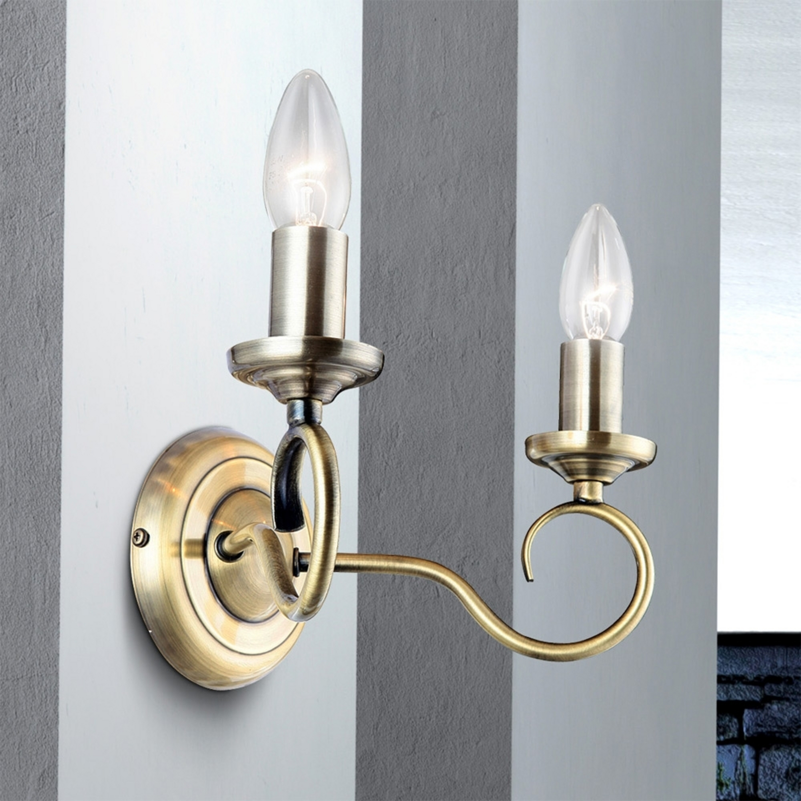 Globo TRUNCATUS Antique Brass Wall Lamp, for Living / Dining Room, Metal, E14, 40 W, energy efficiency: A++, W: 24 cm, H: 17 cm