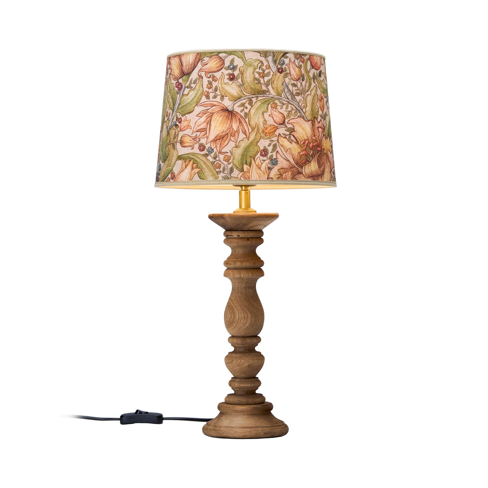 PR Home Lodge stolová lampa drevo/textil kvety