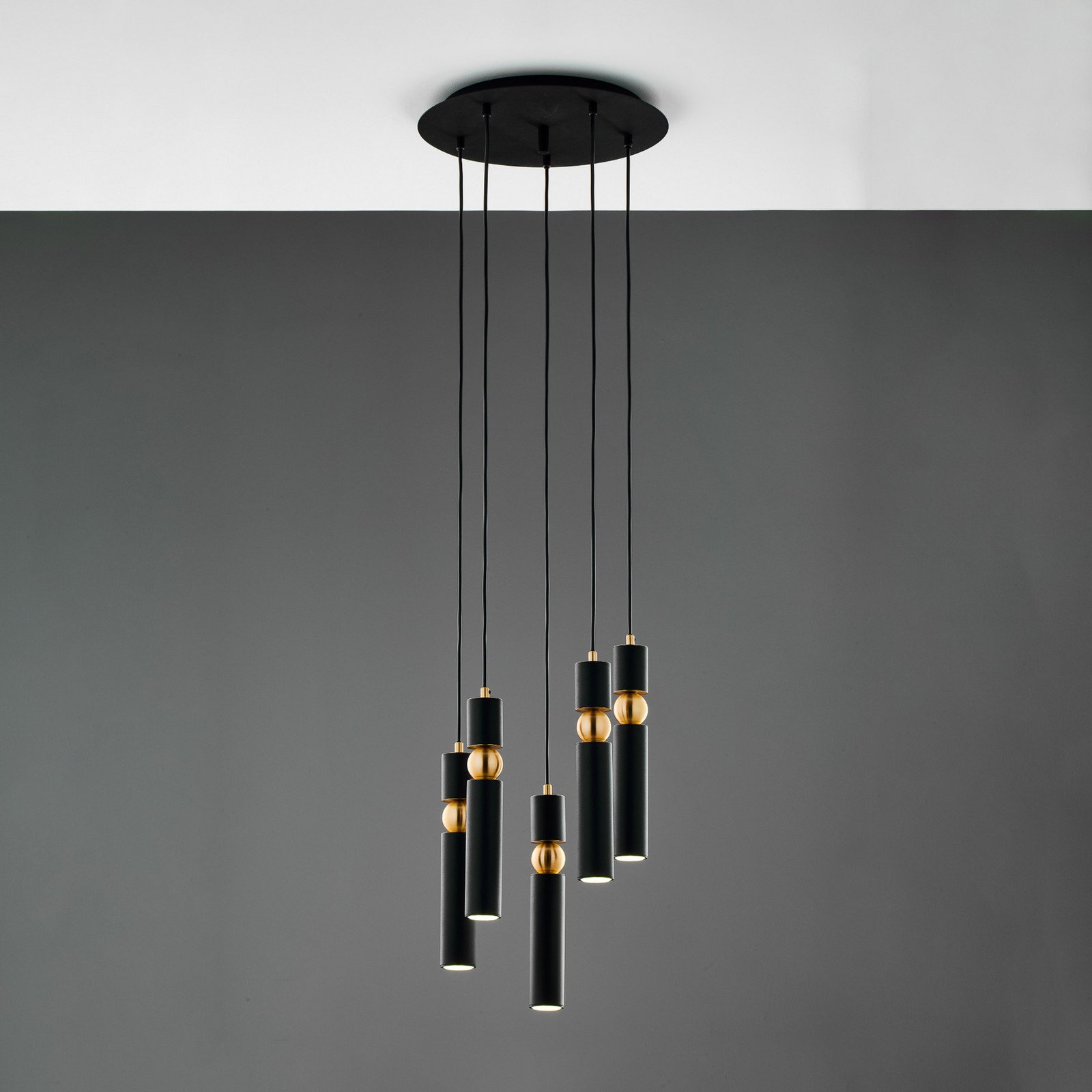 Jupiter Lampă suspendată Alas 5 becuri negru metal GU10 - Camera de zi / sufragerie - Modern - negru/auriu