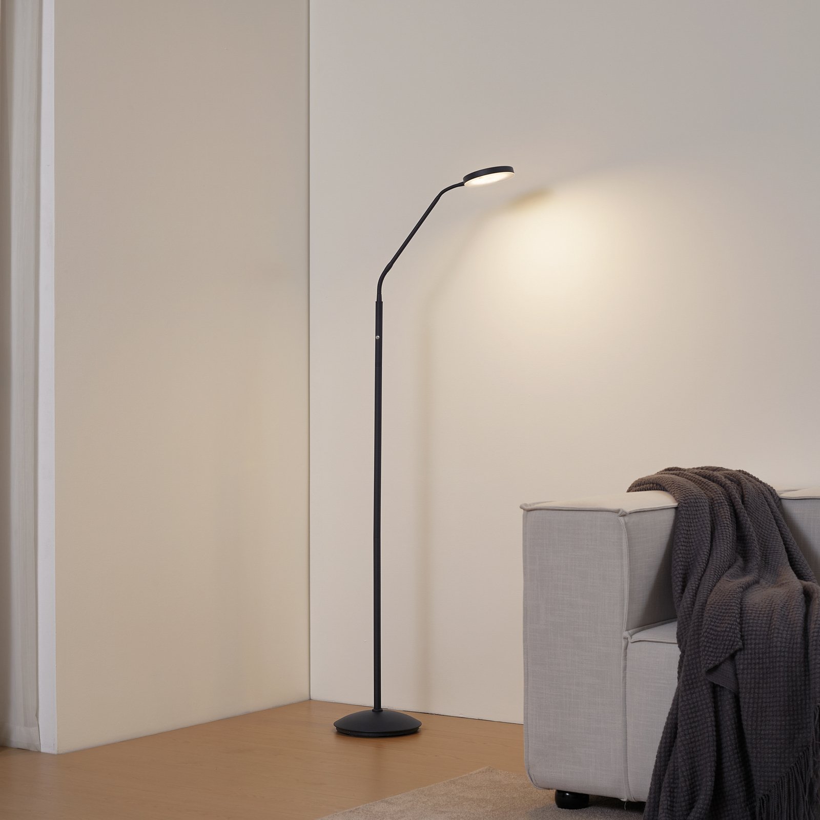 Lindby LED-akku-lattiavalaisin Elvyn, musta, säädettävä