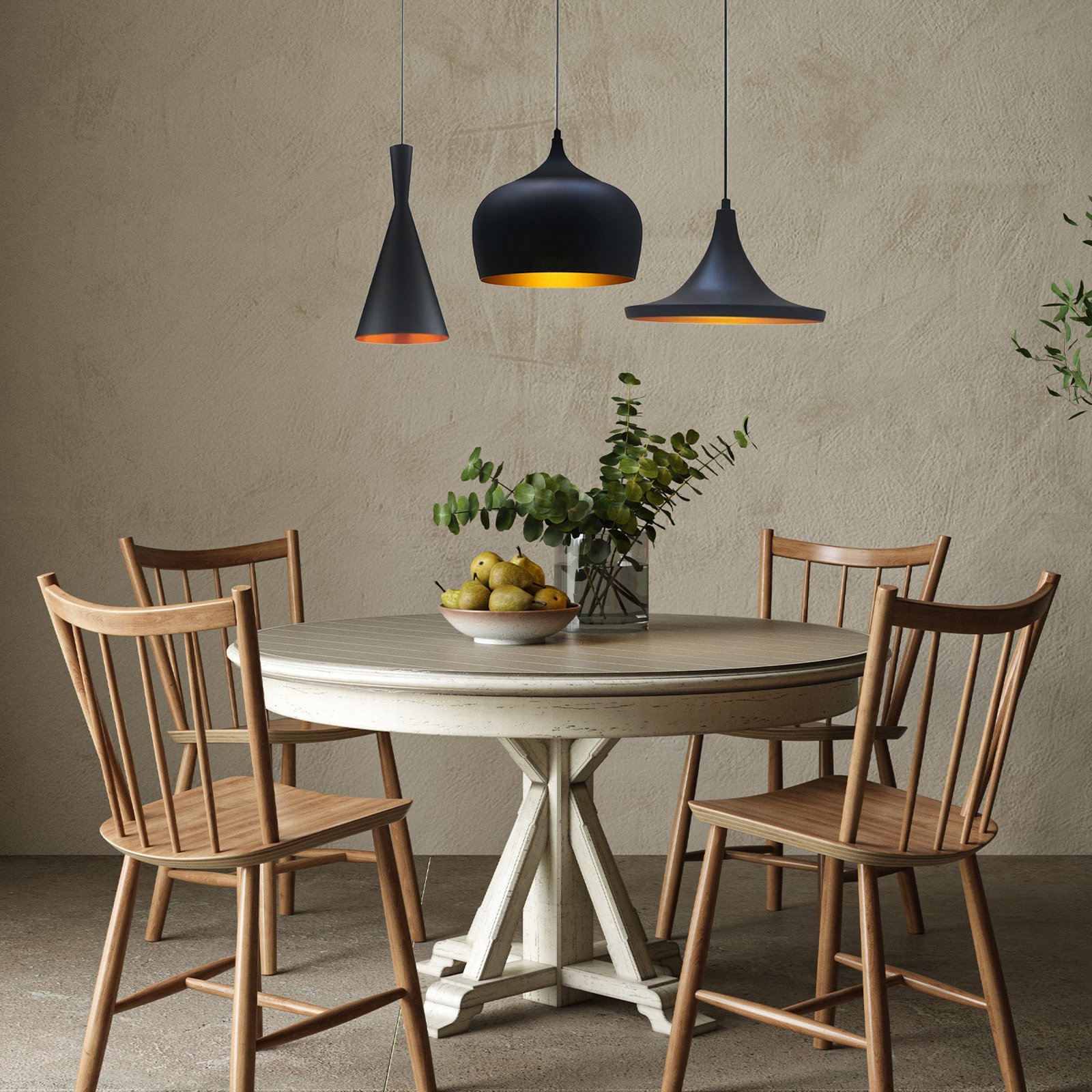 Magna pendant light, length 85 cm, black, metal, 3-bulb.