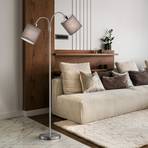 Cozy floor lamp, two-bulb, chintz, nickel/grey