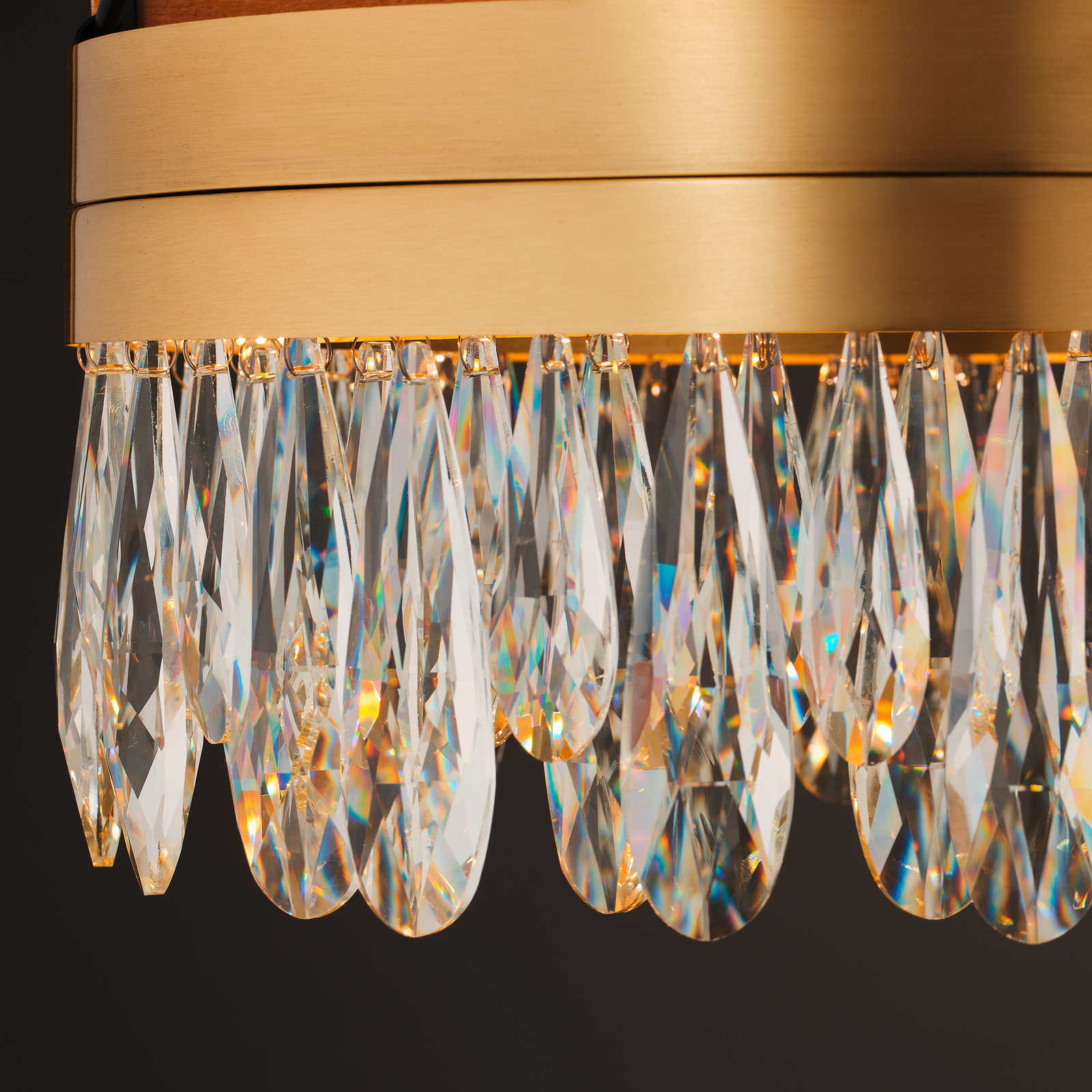 LED таванска лампа Celestia, Ø 40 cm, месингов цвят, кристал