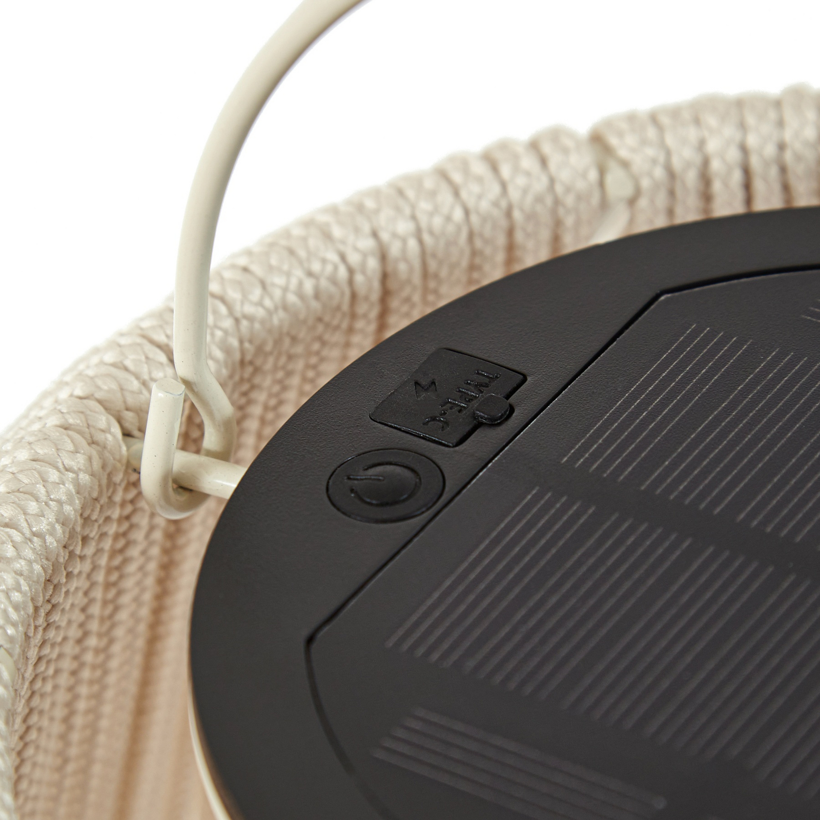 Lindby LED saules enerģijas piekaramā lampa Austas, smilškrāsā, Ø 50 cm, USB,