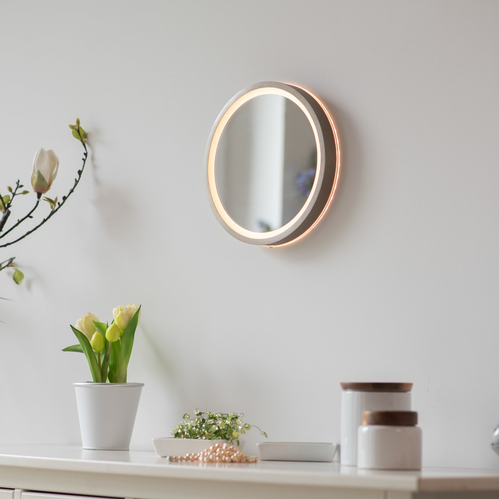 VIDRO LED wall mirror, bronze, Ø 26 cm, power bank, switch