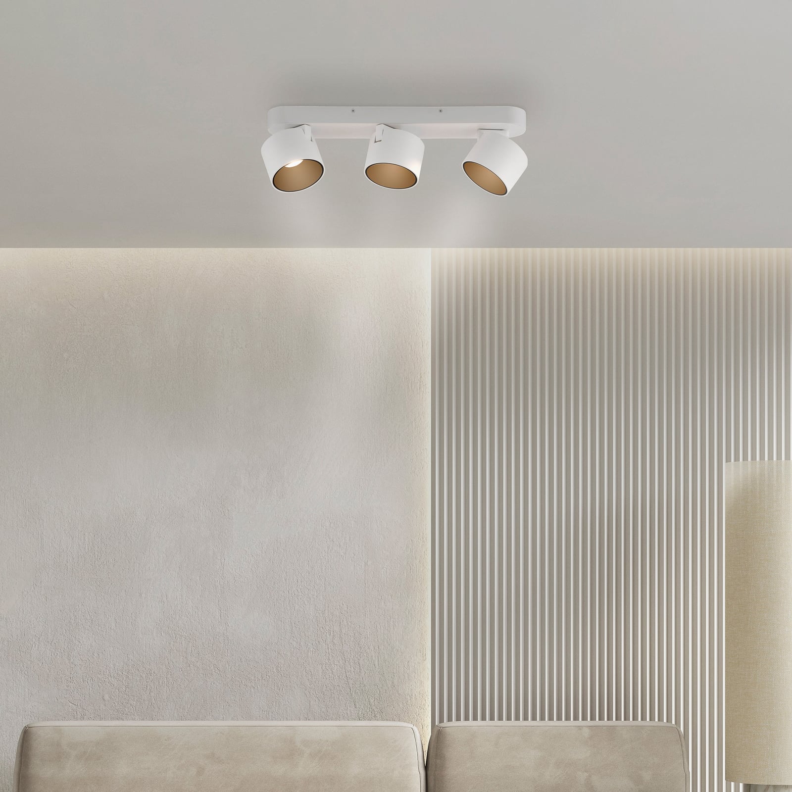 Cup LED-Deckenspot, weiß, Länge 56 cm, Metall, 3-flg. - PURE
