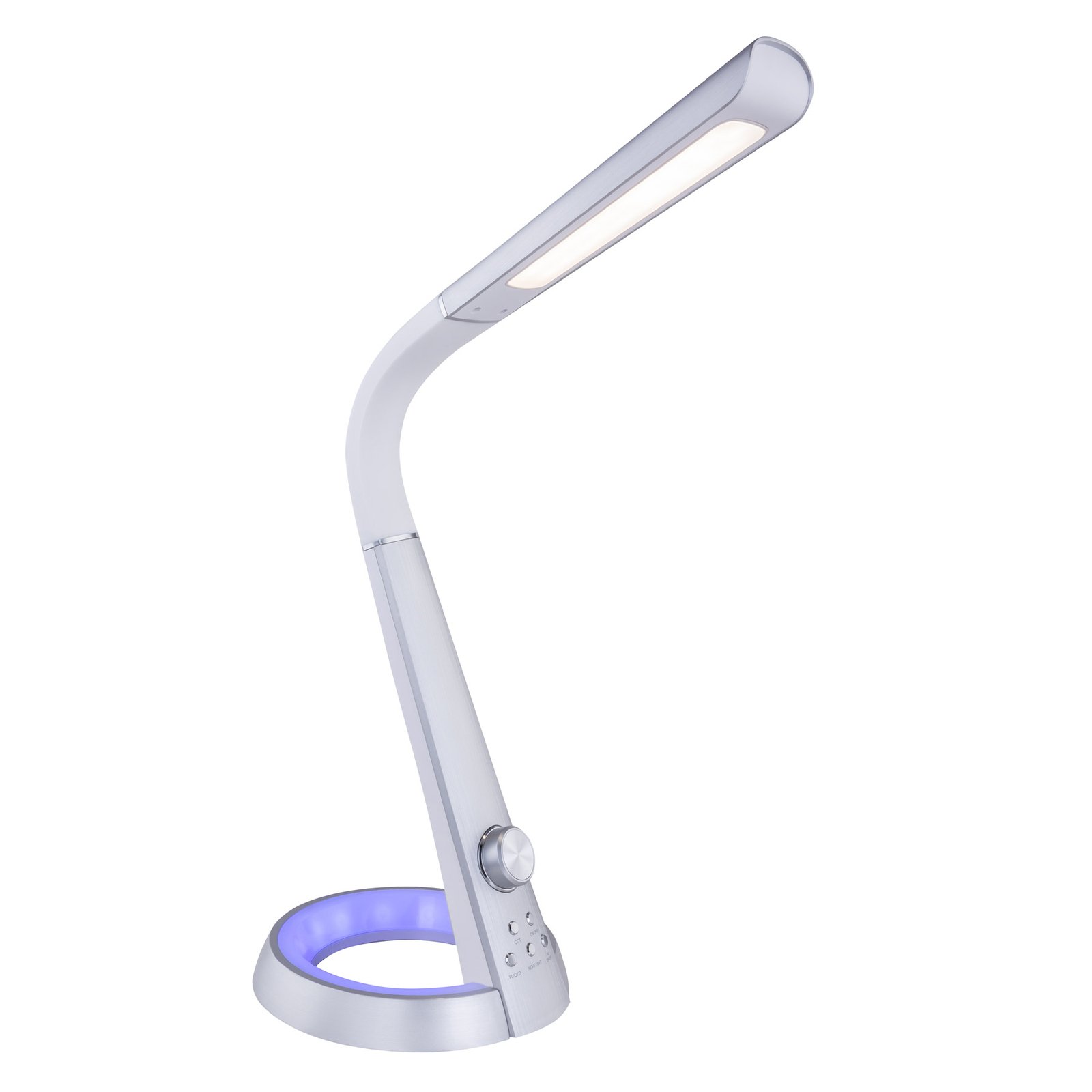LED stolní lampa Mitti, USB přípojka stříbrná/bílá