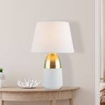 Touch table lamp, brass/white, textile, touch dimmer, 28 cm