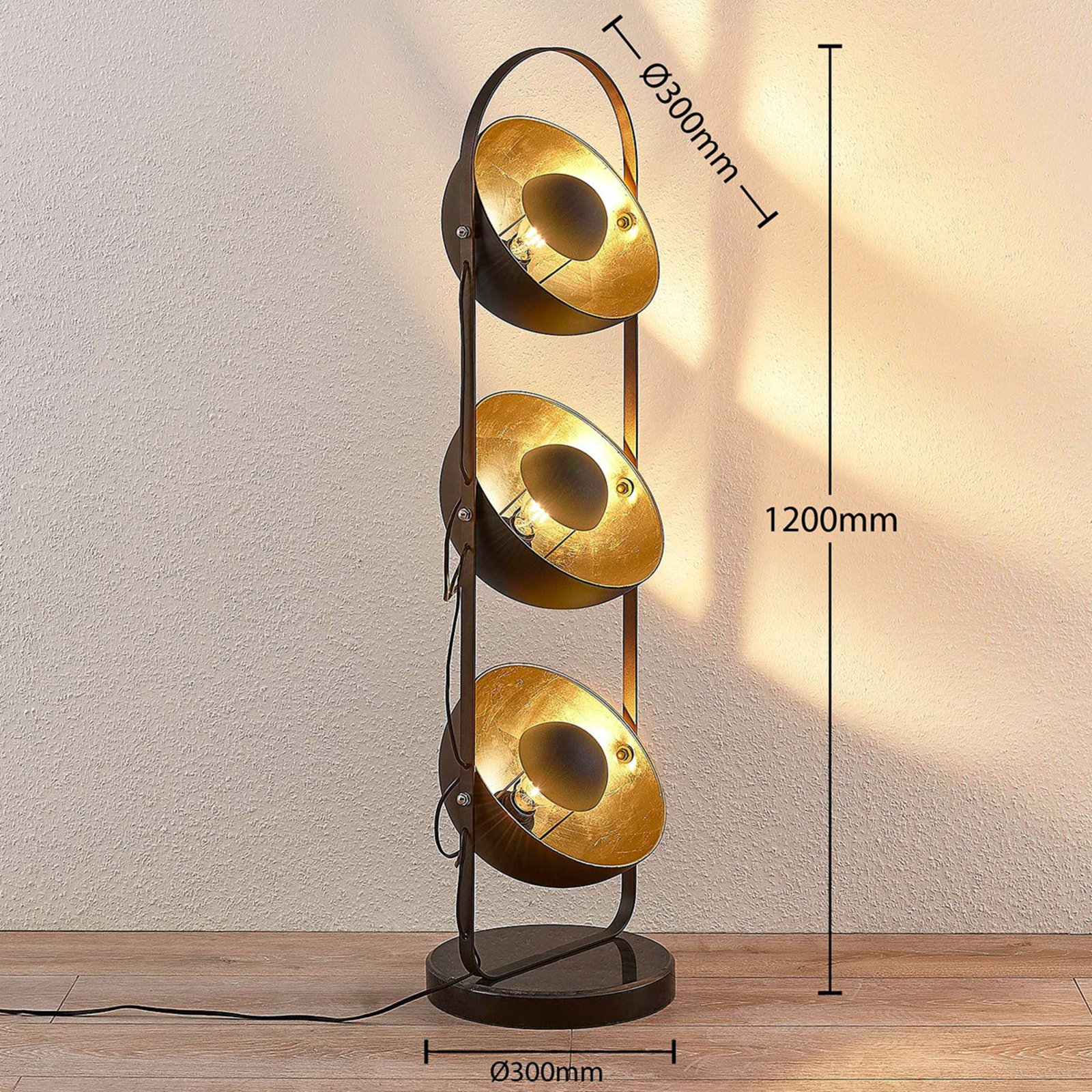 Muriel 3 Floor Lamp Black/Gold - Lindby