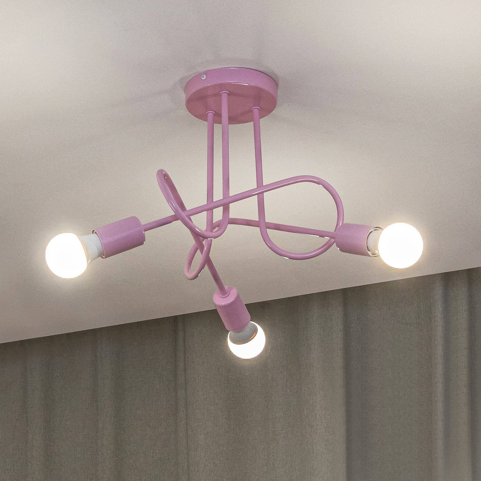 Lampa sufitowa Oxford, jasnoróżowa, Ø 44 cm, metalowa, 3-punktowa