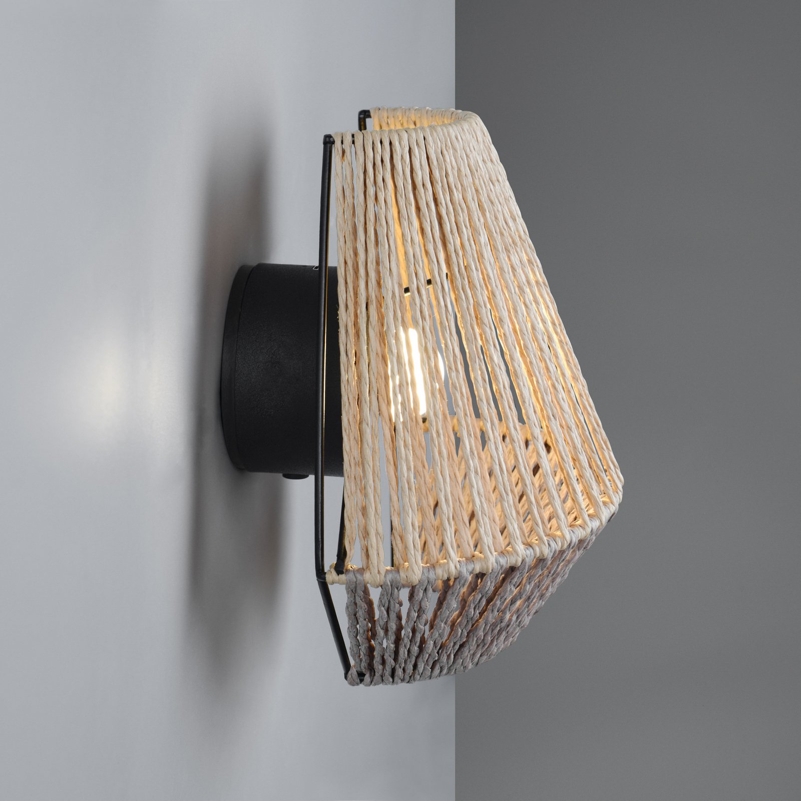 LED battery-powered wall light Lira, brown, paper yarn, touch, H 19 cm