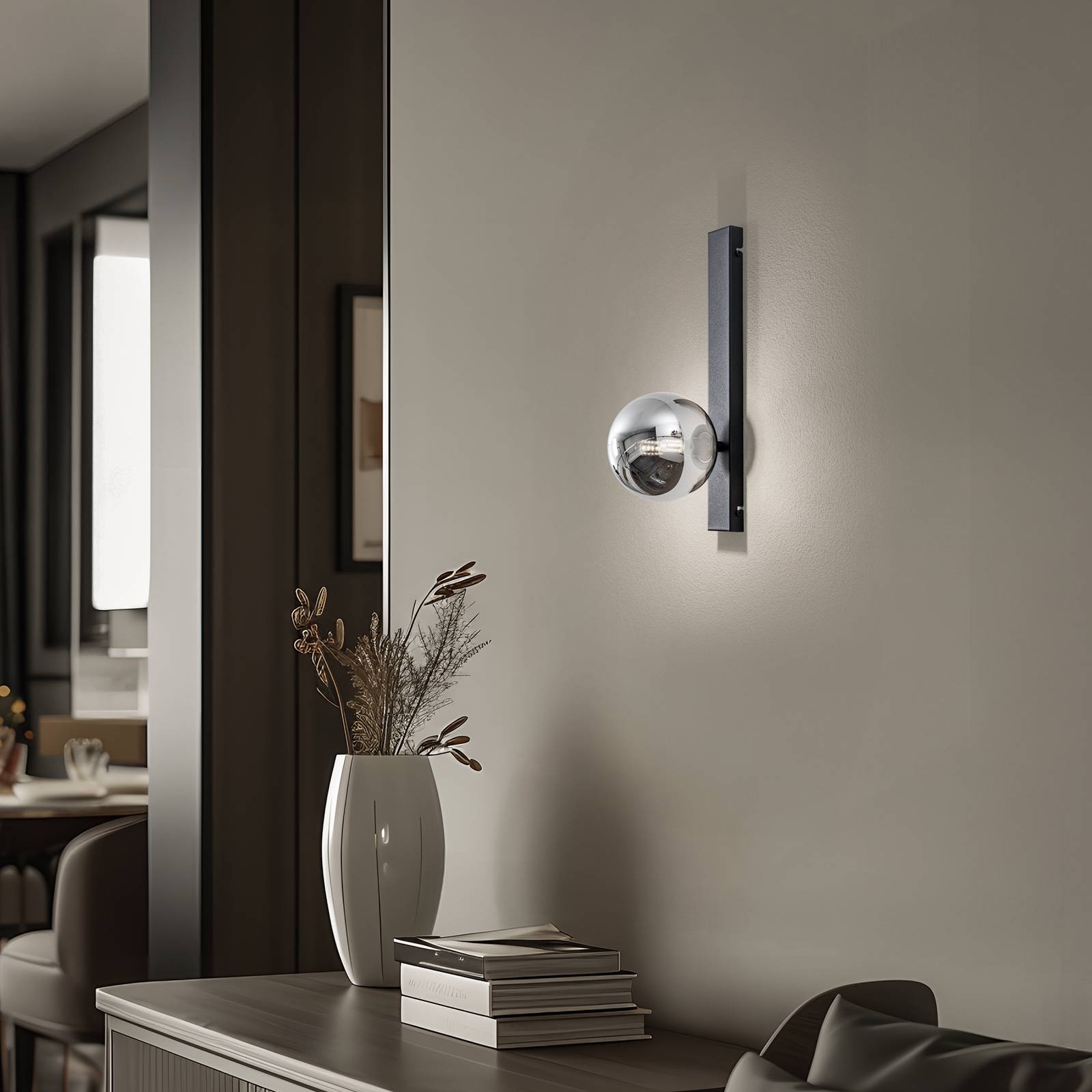 Wandleuchte Rumba, schwarz/rauchgrau, Glas/Metall Höhe 40 cm günstig online kaufen