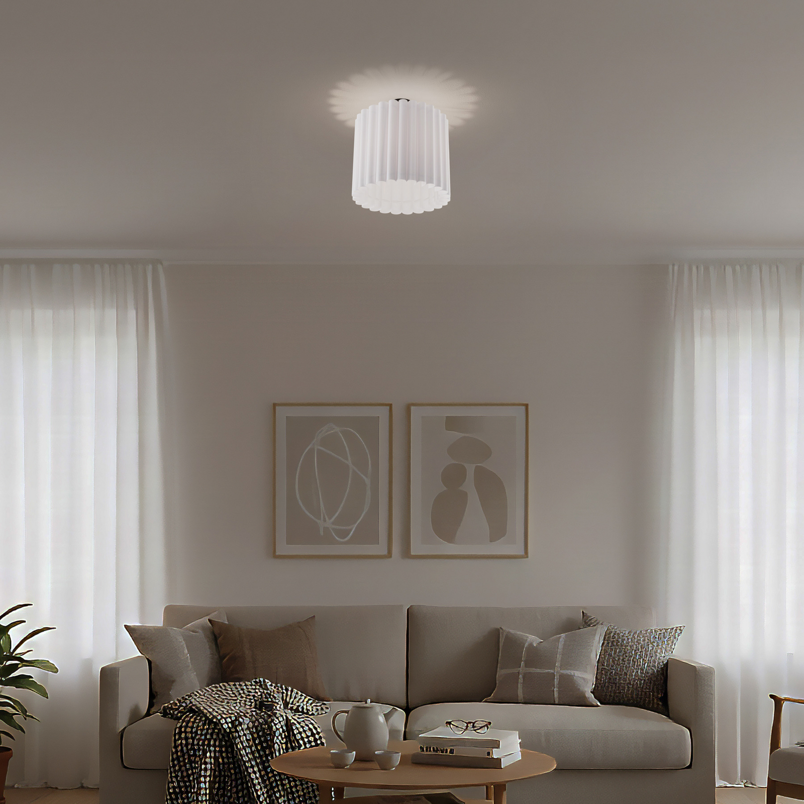 Plafoniera Aria, bianca, microfibra, E27