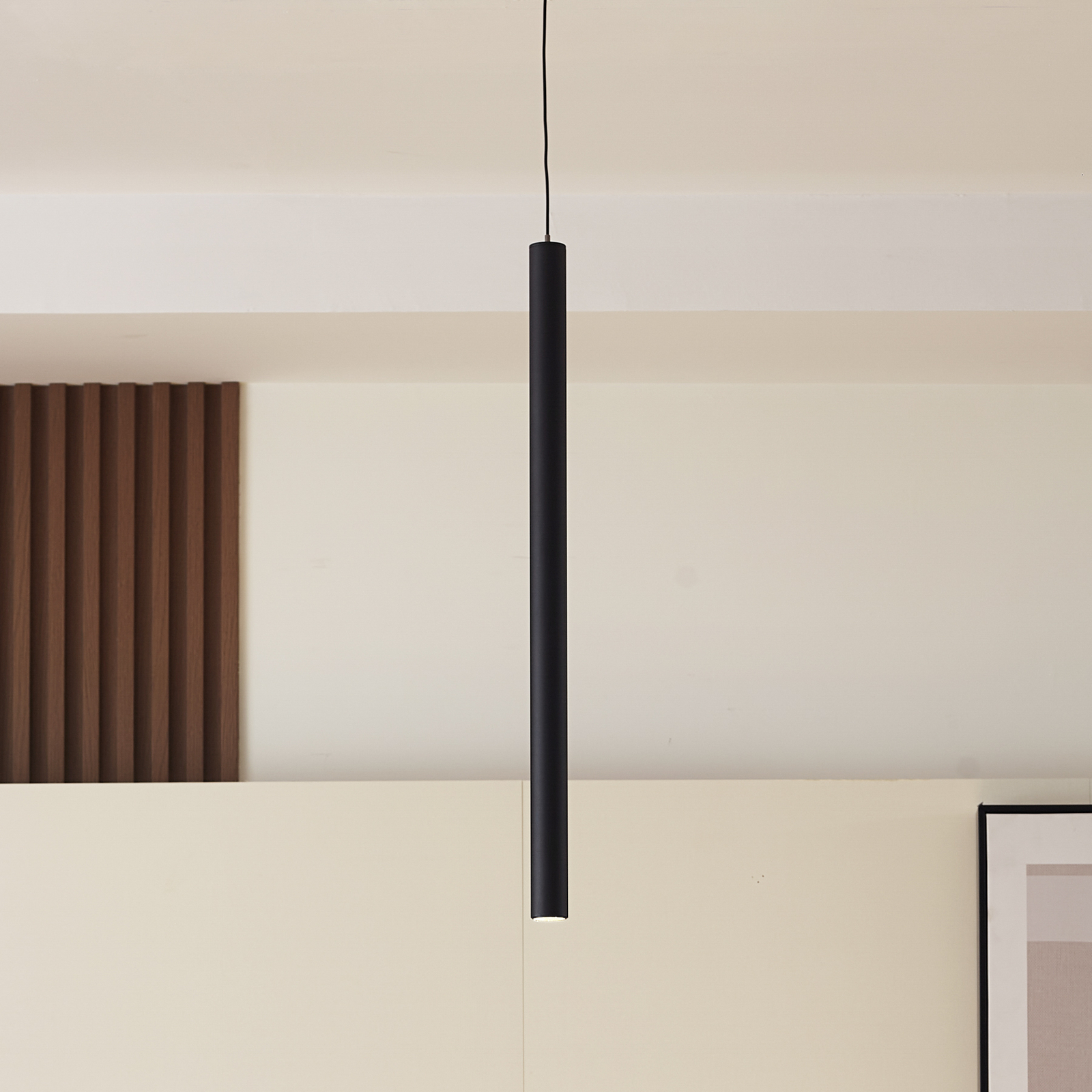 Lindby LED pendant light Lumaro, black, Ø 3 cm, aluminium, 48V