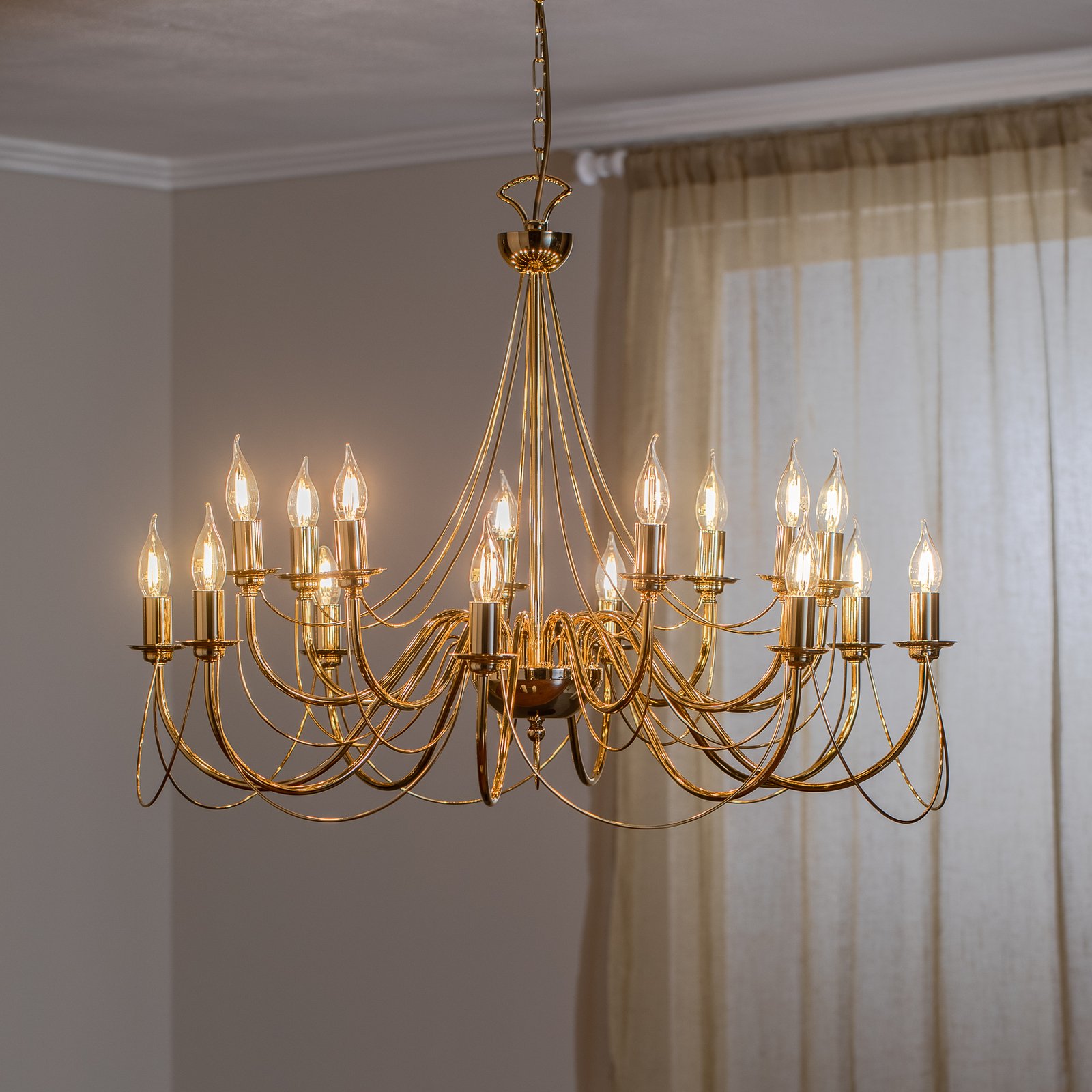 Retro chandelier, 16-bulb, gold