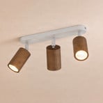 Plafondspot Nisse, wit, lengte 33 cm, 3-lamps, hout/metaal