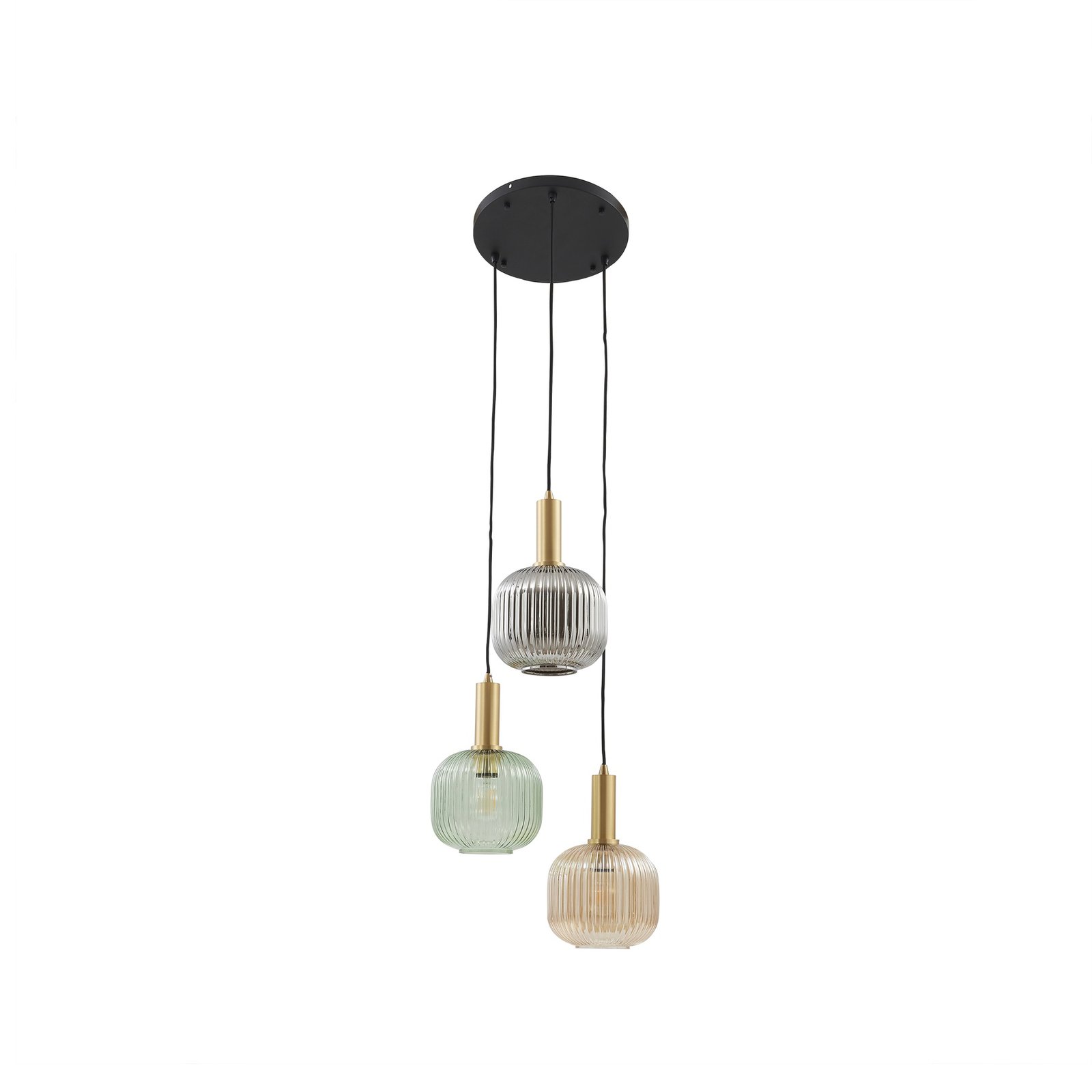 Lindby Doroteo pendant light, 3-bulb, green/amber/grey, glass