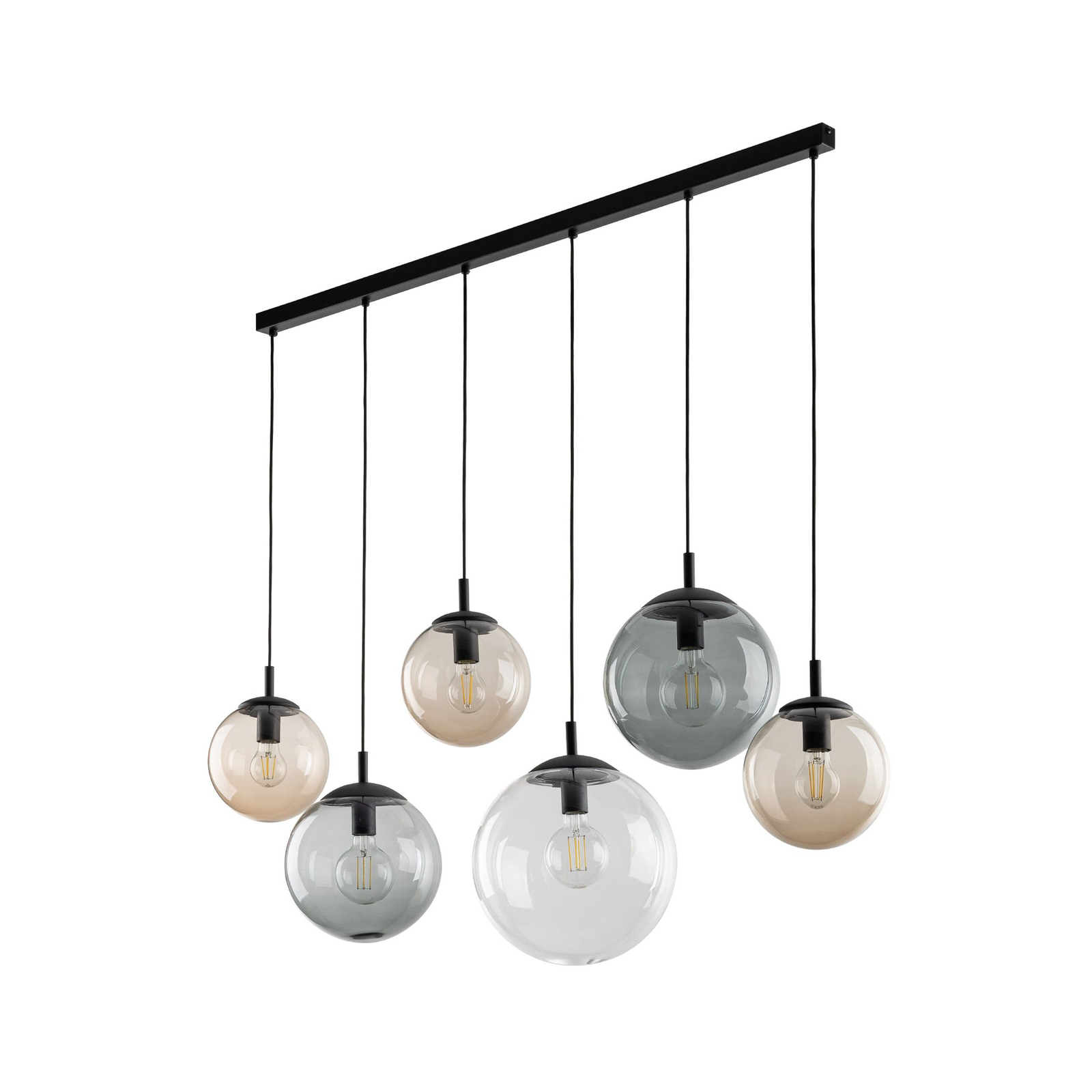 Hanglamp Esme, glas, meerkleurig, 6-lamps, lineair