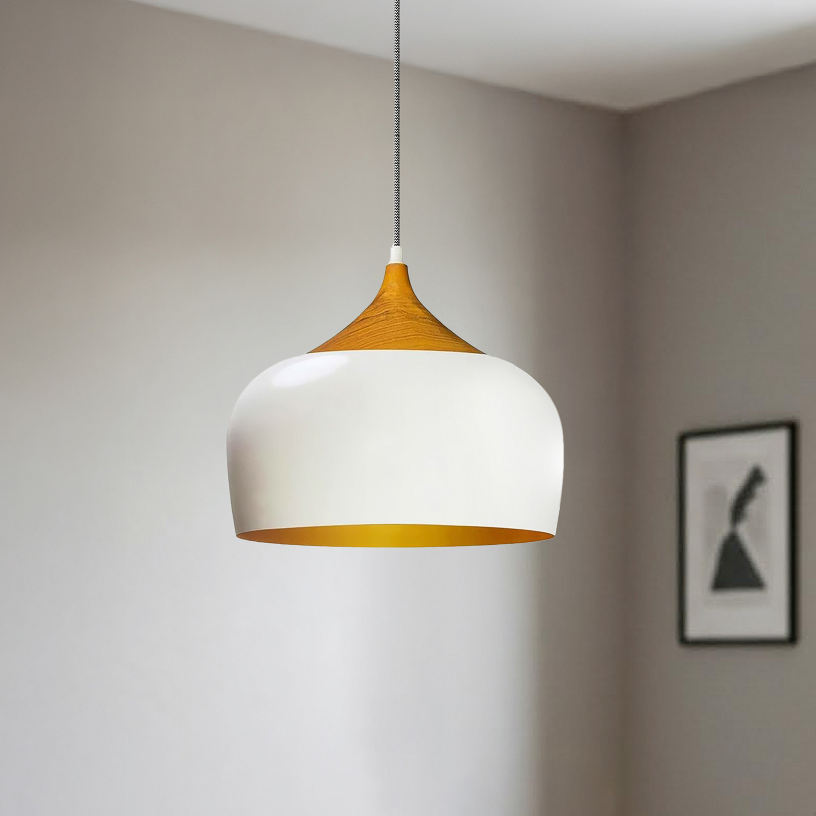 ROYALTECH Lampă suspendată Qwen alb/auriu metal Ø 30 cm - Camera de zi / sufragerie - Modern - alb lemn deschis la culoare