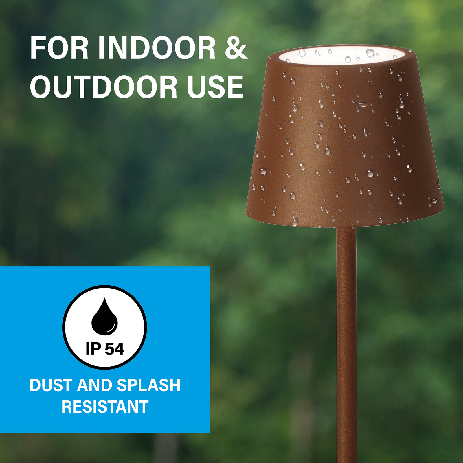 Lampa stołowa LED Roxi, kolor rdzy, metal, IP54, ściemniana