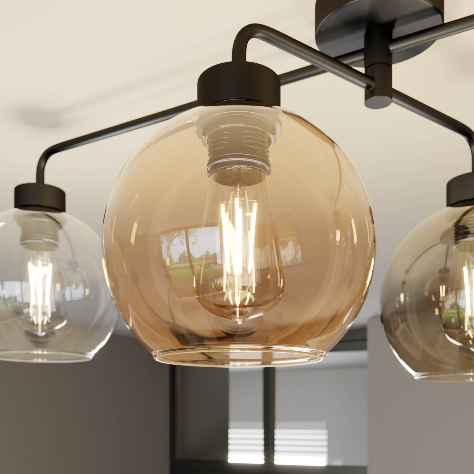 Lampa sufitowa Cubus 4-punktowa przezroczysta/bursztynowa/szara