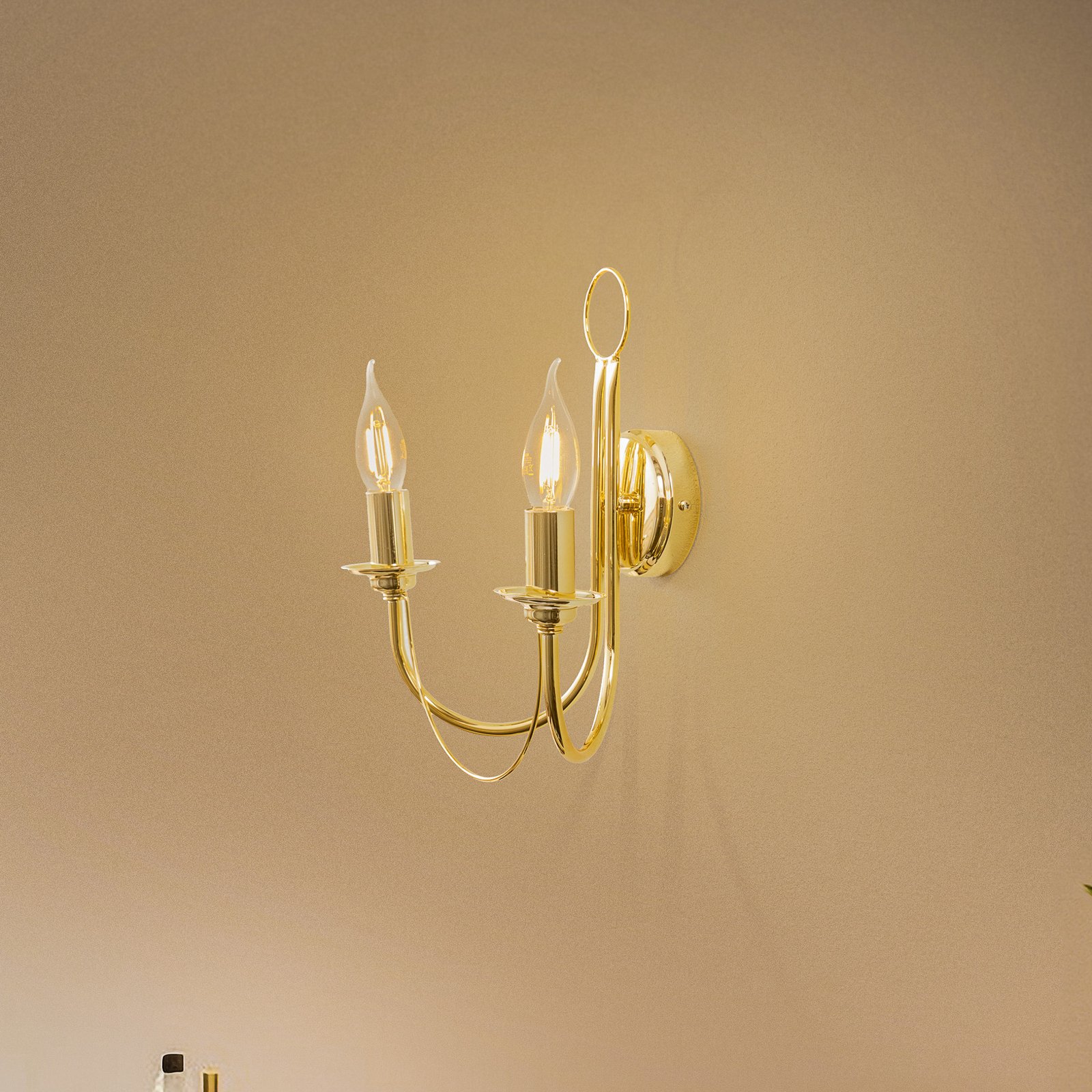 Retro wall light, 2-bulb, gold