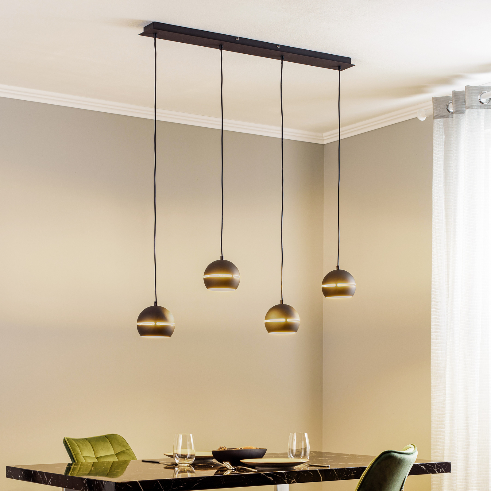 Lindby Godwin hanglamp, 4-lamps, zwart
