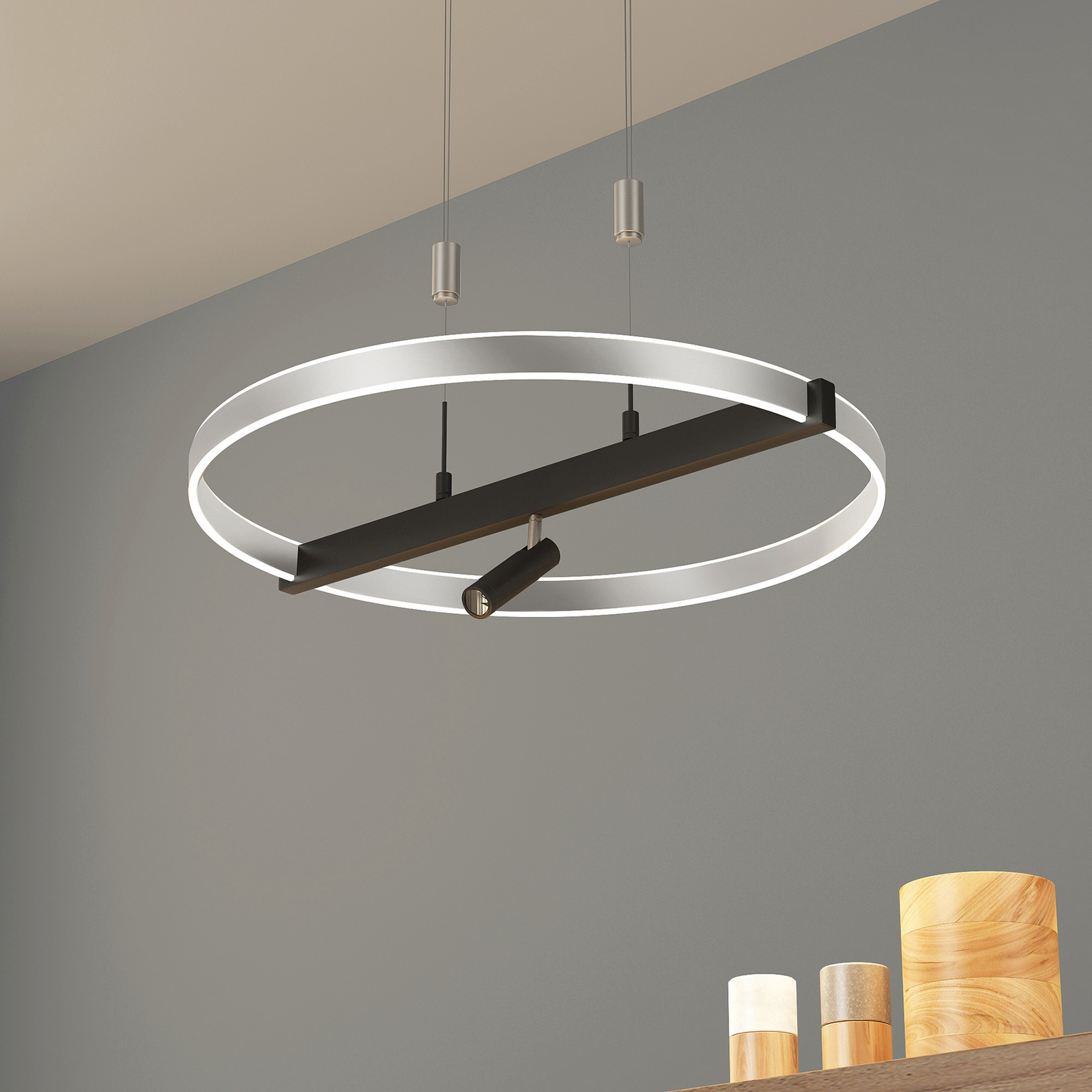 Lucande Matwei LED hanging lamp ring-shaped nickel