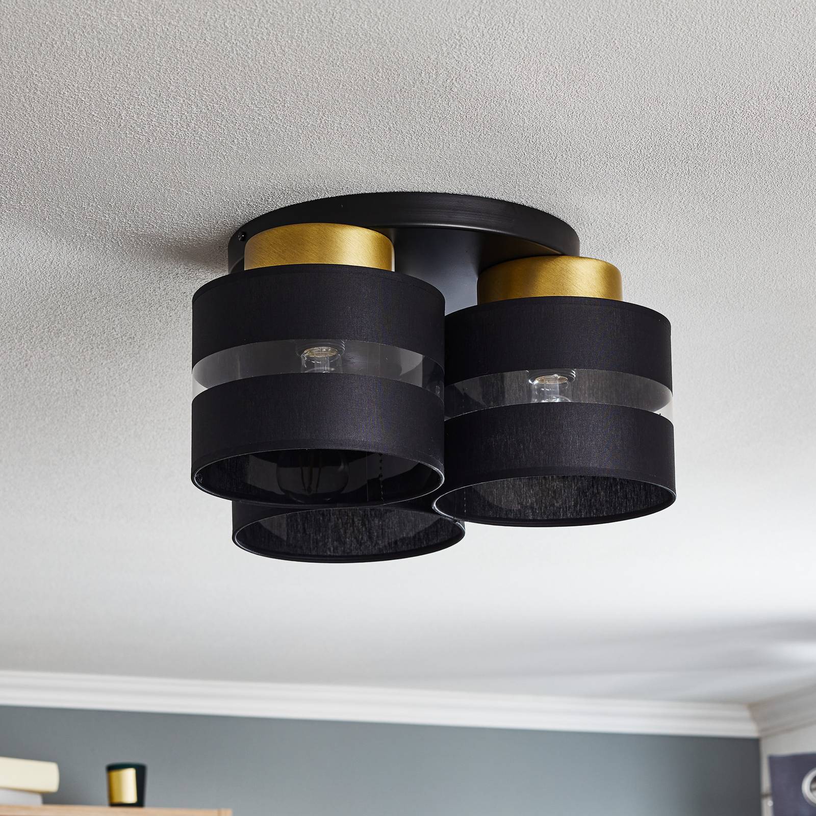 Lampa sufitowa Hara w kolorze czarnym/złotym, 3-punktowa