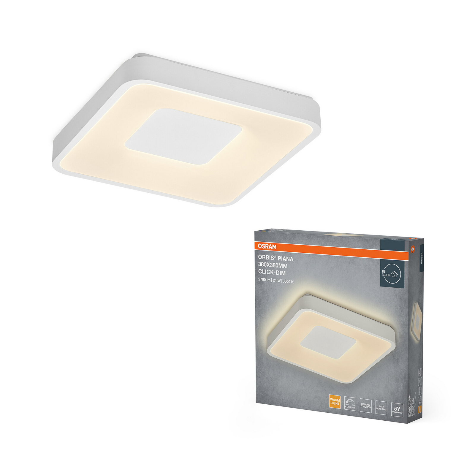 Φωτιστικό οροφής LED ORBIS PIANA της OSRAM, λευκό, 38 x 38 εκ., clickdim Φωτιστικό οροφής LED ORBIS PIANA της OSRAM, λευκό, 38 x 38 εκ., clickdim