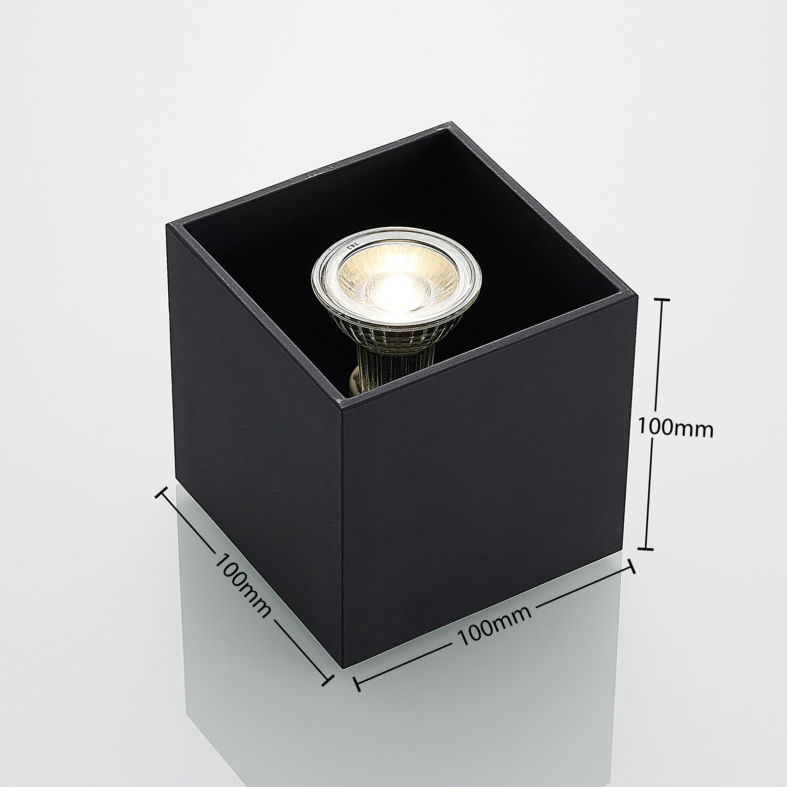 Lindby Parvin aluminium-downlight, hoekig, zwart