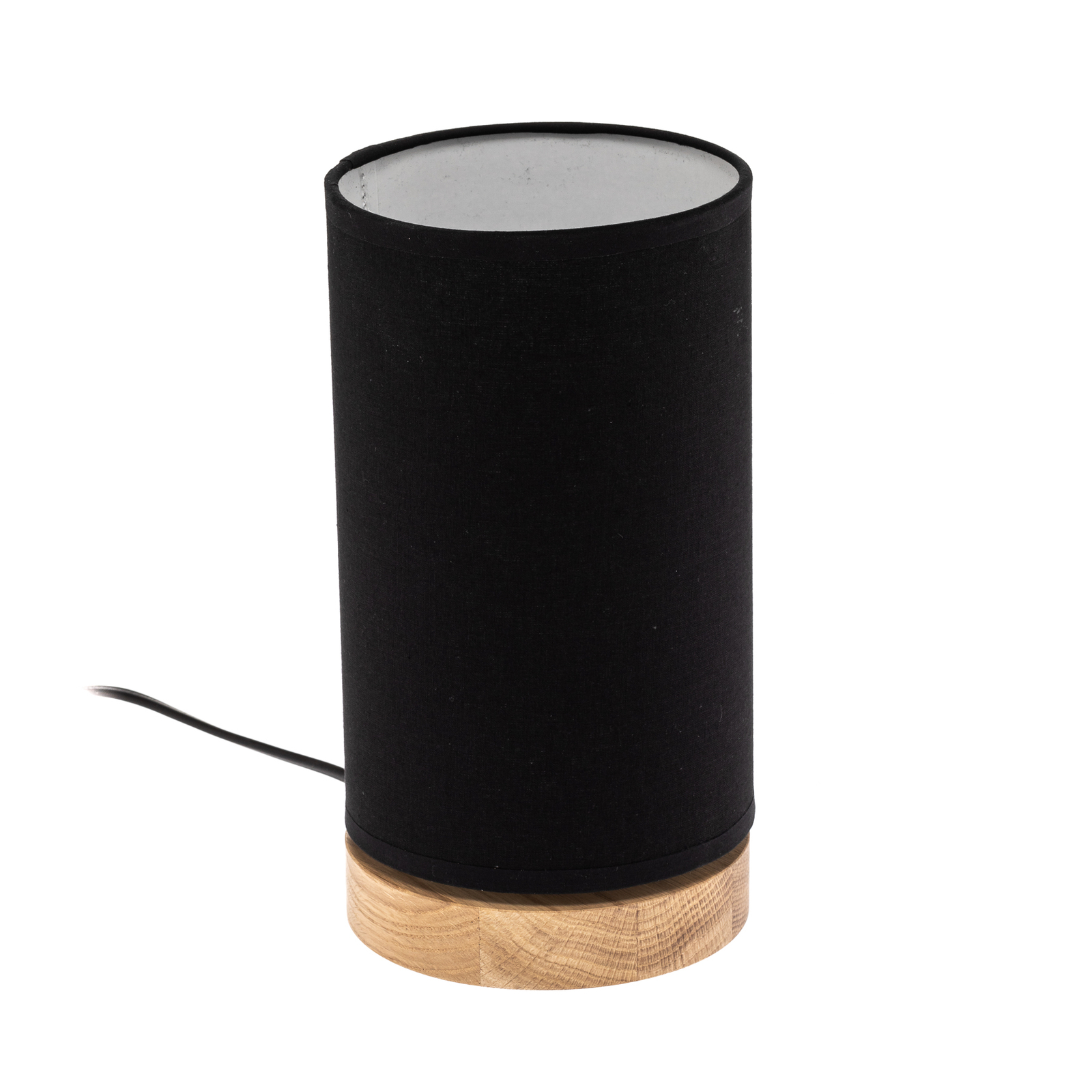 Canvas table lamp, oak, round, black