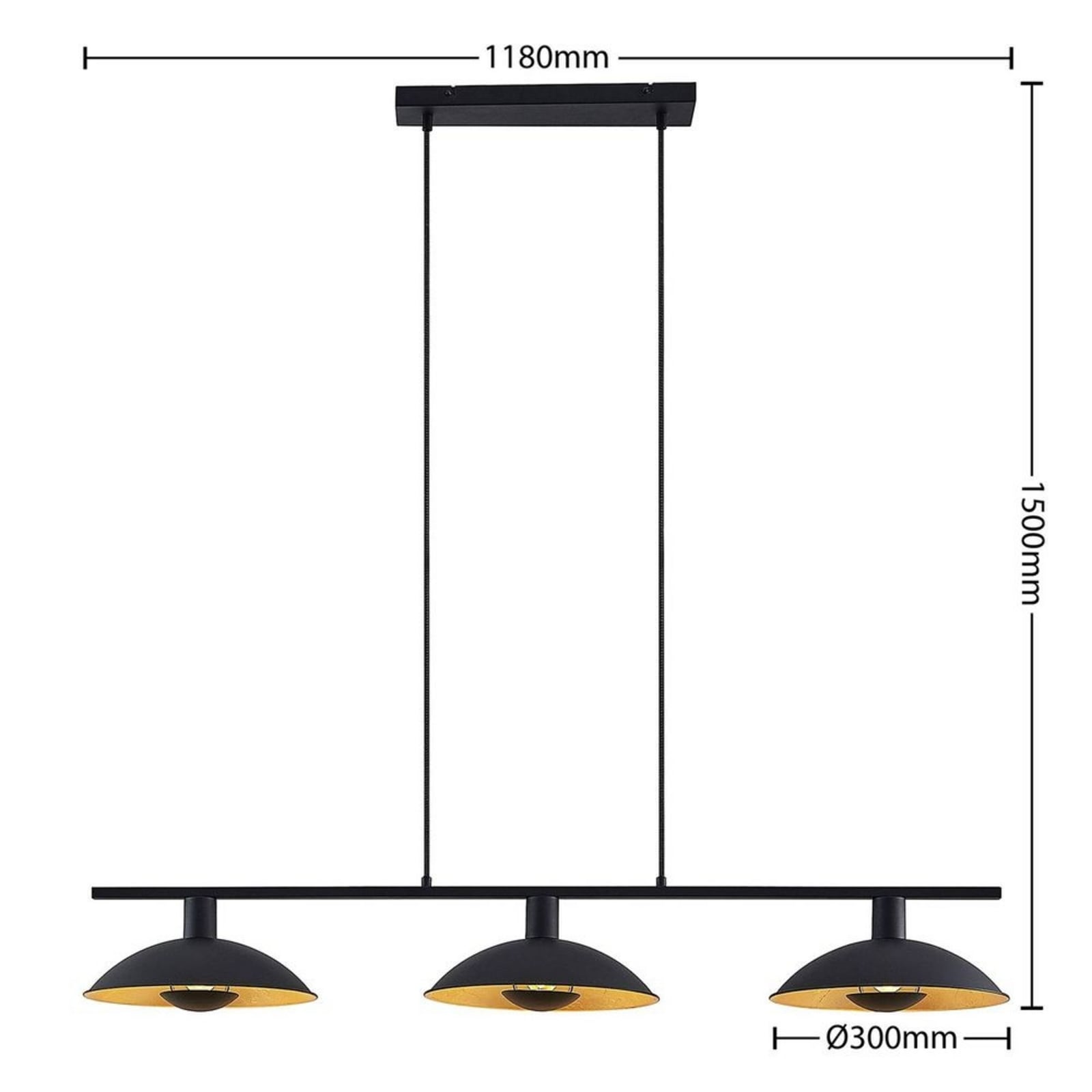 Lindby hanglamp Narisara, 118cm, E14, 3-lamps, zwart-goud Lindby hanglamp Narisara, 118cm, E14, 3-lamps, zwart-goud