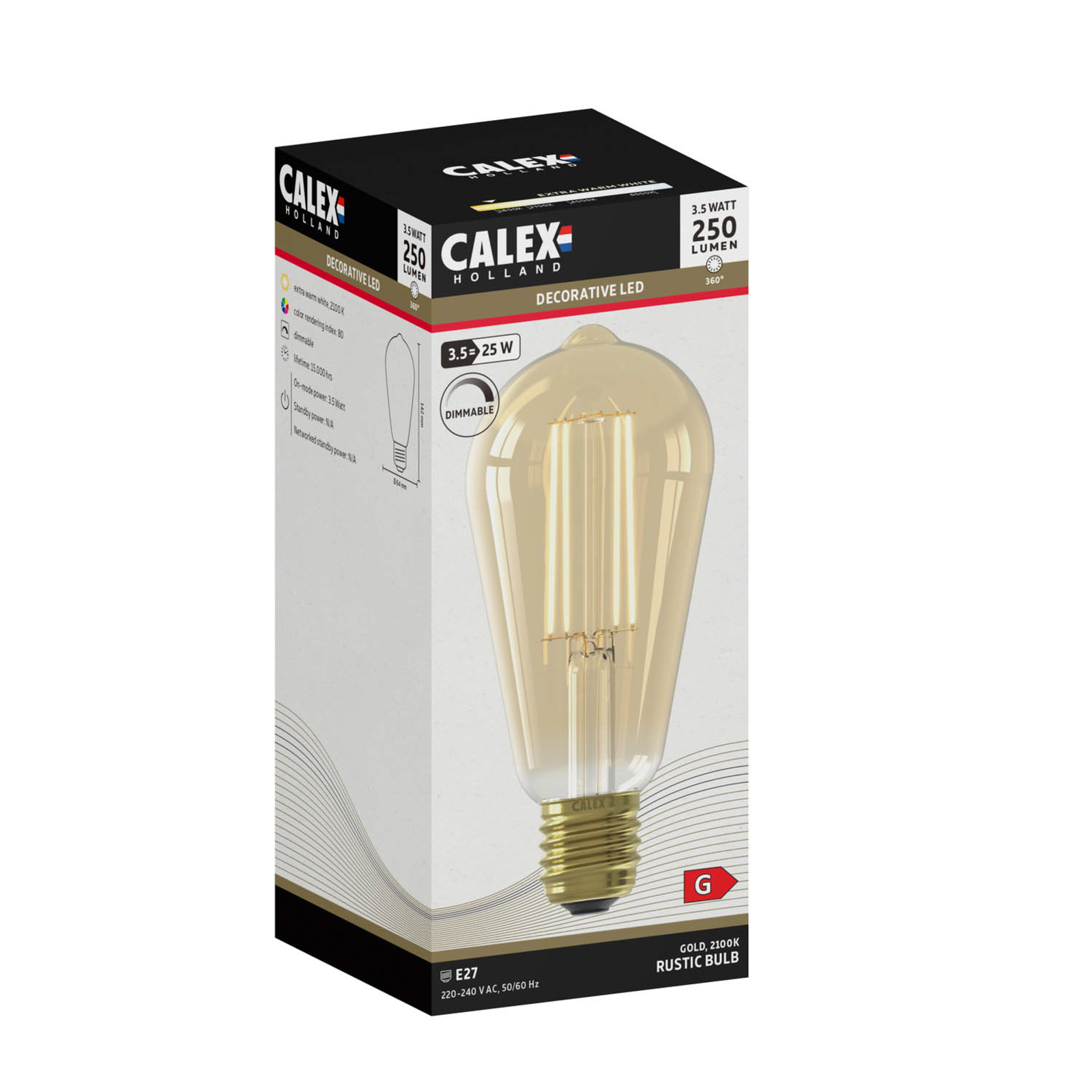 Calex E27 ST64 3,5W LED filament goud 821 dimbaar