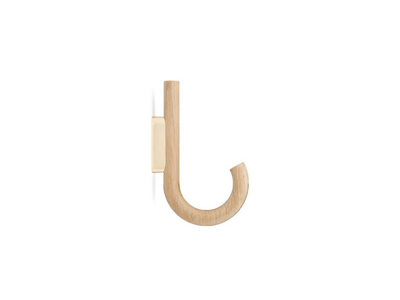 Produktfoto för Gejst - Hook Hanger - Galge - Oak hook / Brass wall mount - L2 x D12,8 x H19 cm