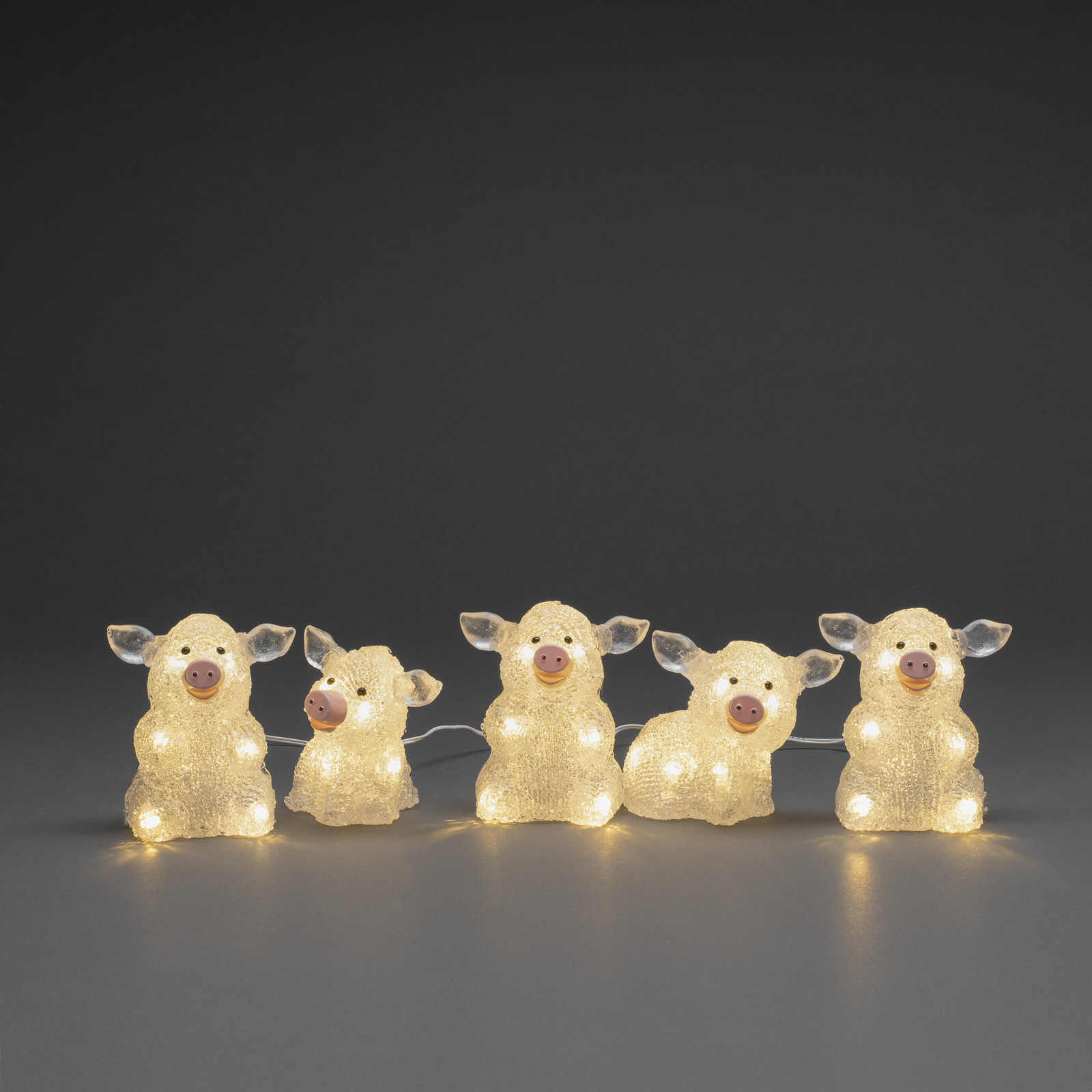 LED-Leuchtfigur Schwein, 5er-Set als Kette, klar