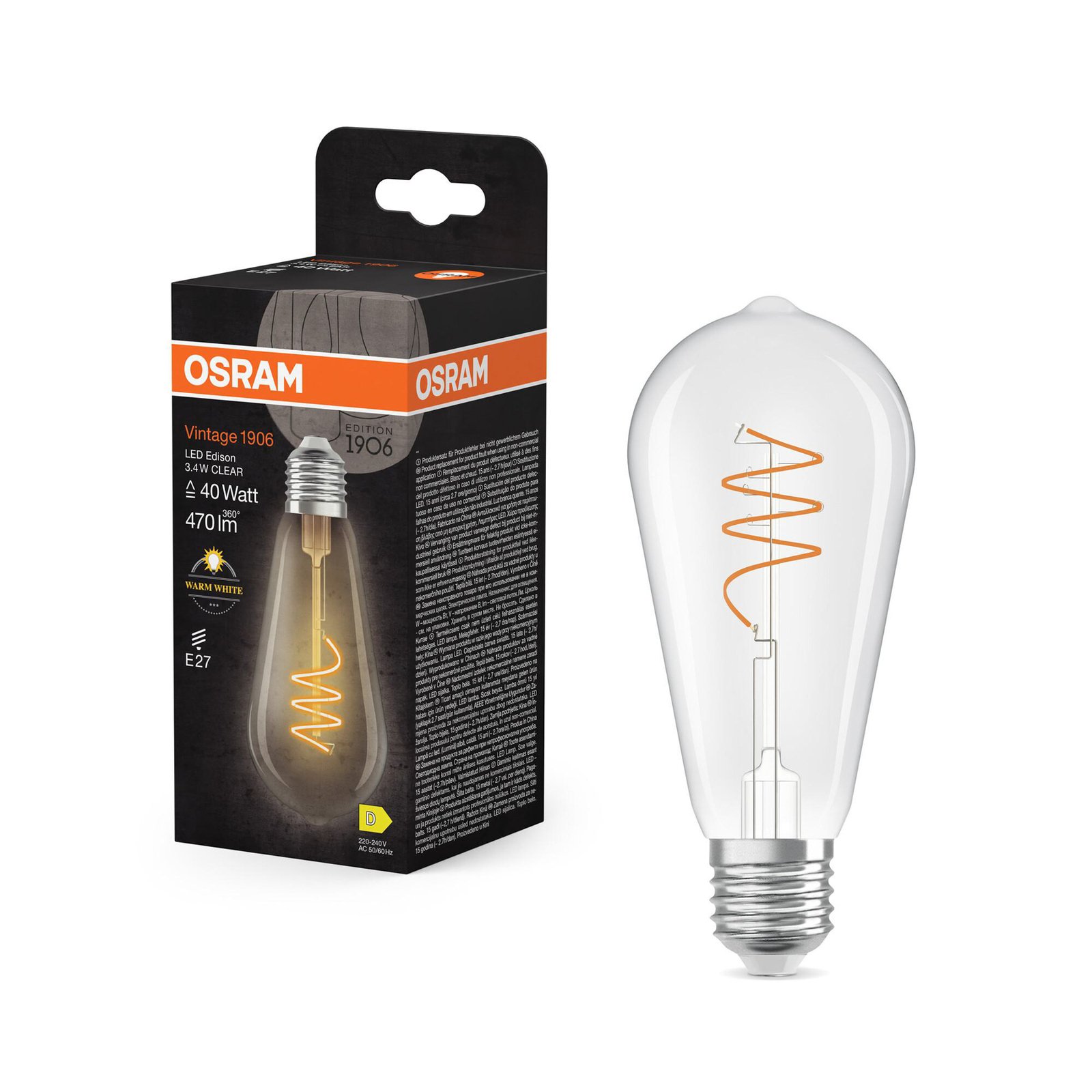 OSRAM LED vintāža ST64 E27 3,4W 927 spirālveida kvēldiega caurspīdīga